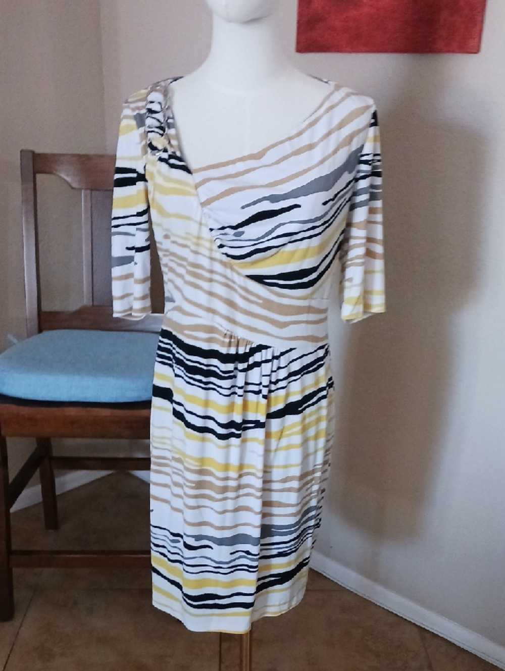 Donna Ricco Striped Faux Wrap-Style Midi Dress